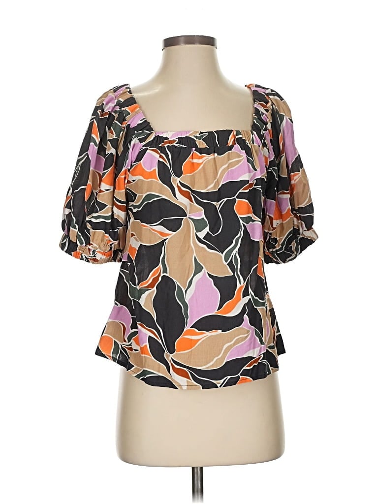 Pre-owned Evereve Short Sleeve Blouse In Black