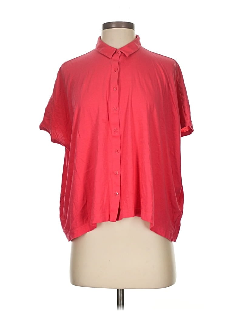 Pre-owned Eileen Fisher Short Sleeve Polo Shirt In Red