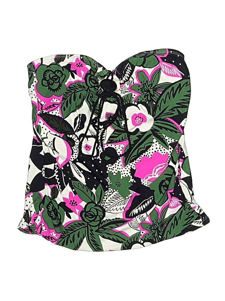 Pre-owned Anne Cole Swimsuit Top Green Floral Pattern Swimwear