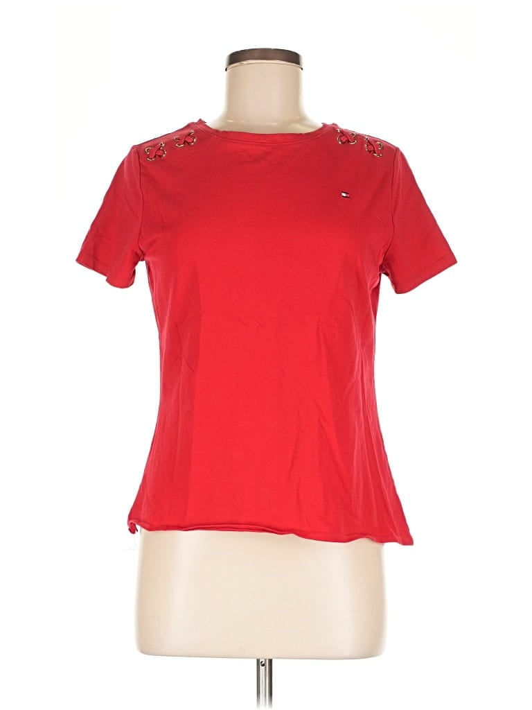 Pre-owned Tommy Hilfiger Short Sleeve Top Red Crew Neck Tops