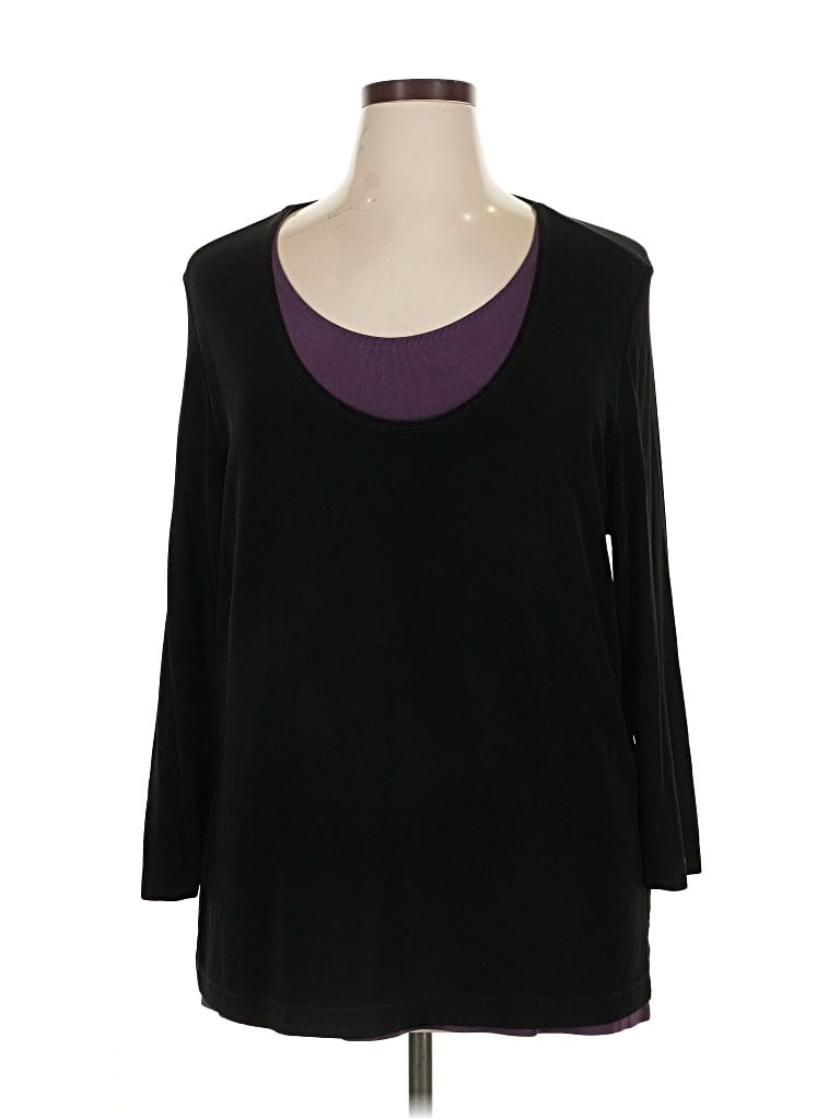 Pre-owned French Laundry 3/4 Sleeve Top Black Scoop Neck Tops