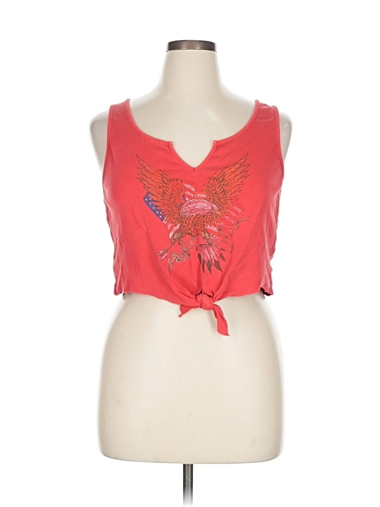 Pre-owned Forever 21 Plus Tank Top Red Plunge Neckline Tops