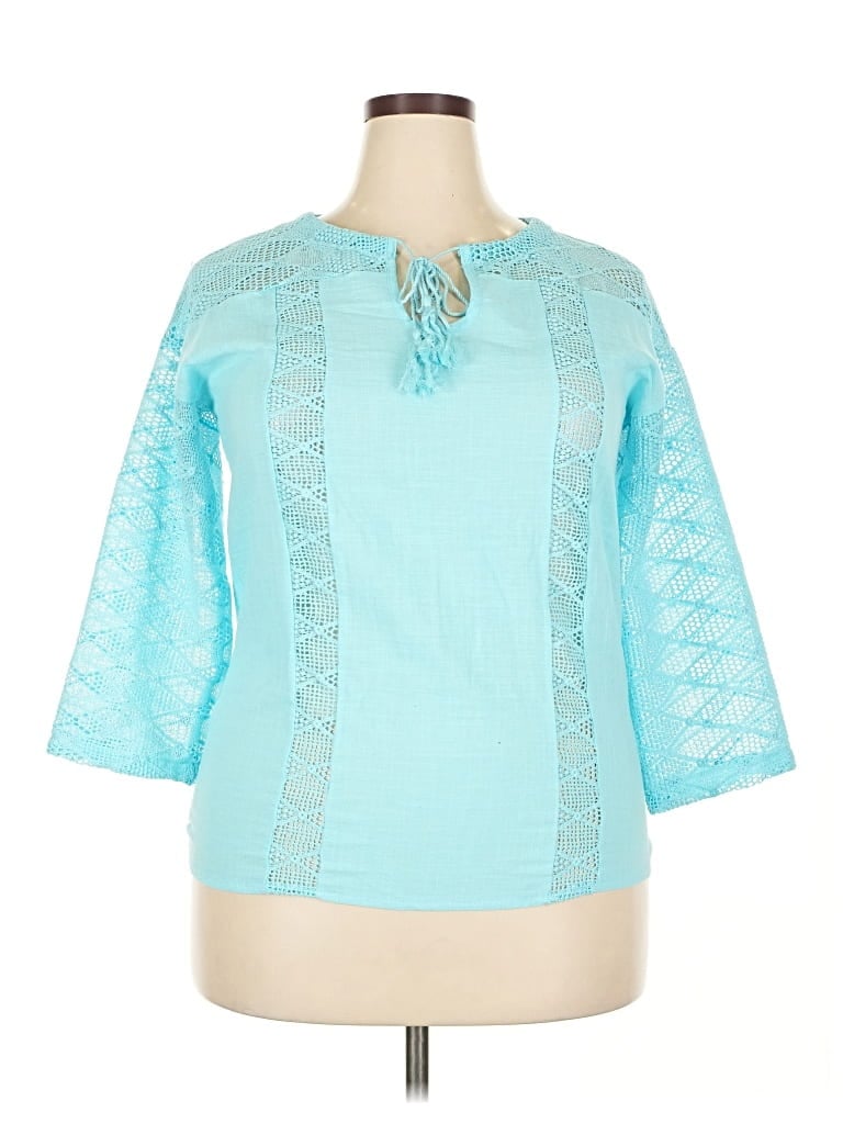 Pre-owned Unbranded 3/4 Sleeve Blouse In Blue