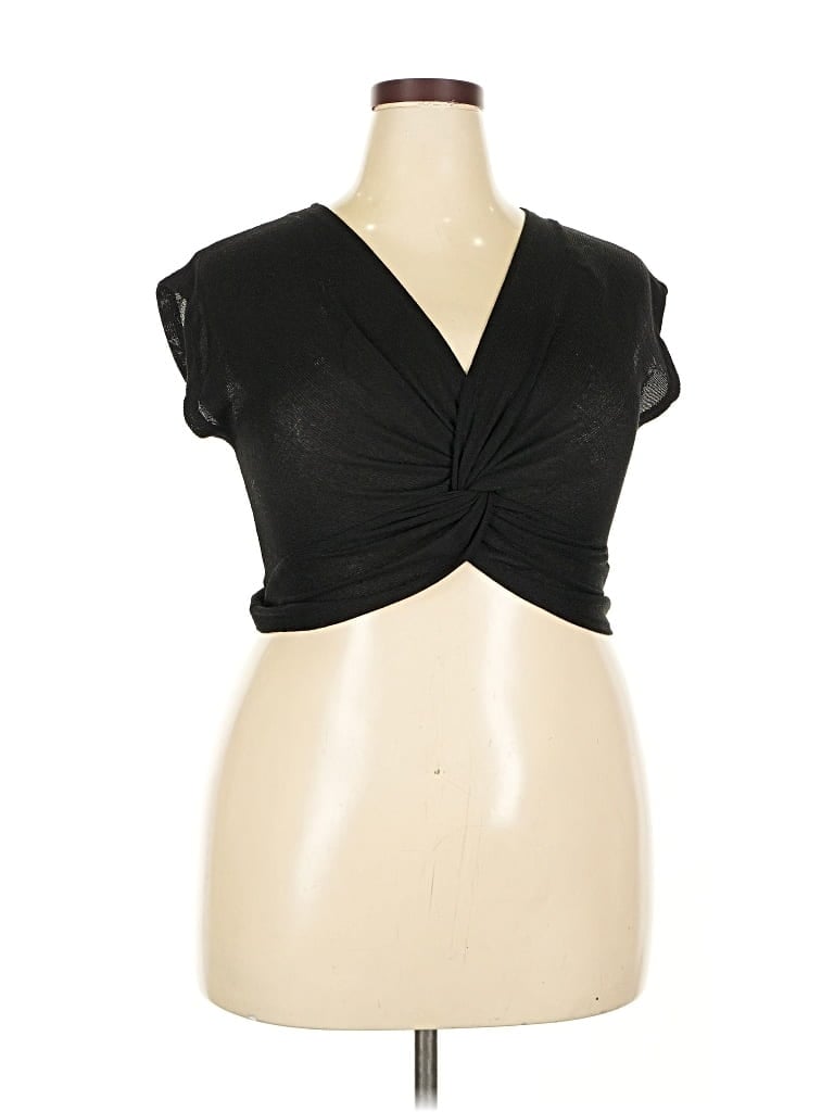 Pre-owned Trafaluc By Zara Short Sleeve Top Black Plunge Neckline Tops