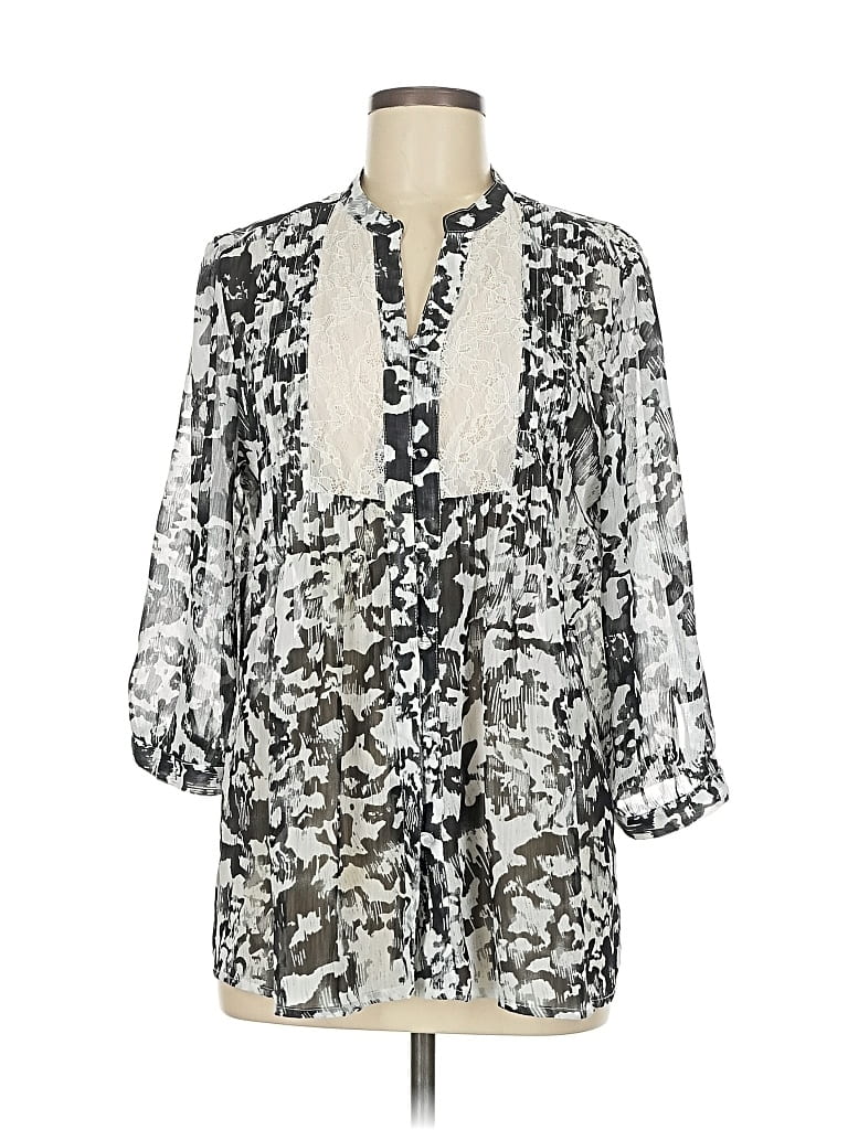 Pre-owned Christopher & Banks Long Sleeve Blouse In Silver