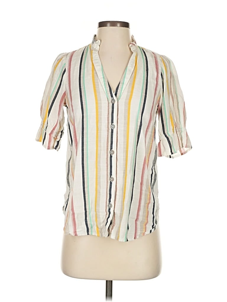 Pre-owned Maeve By Anthropologie Short Sleeve Blouse In White