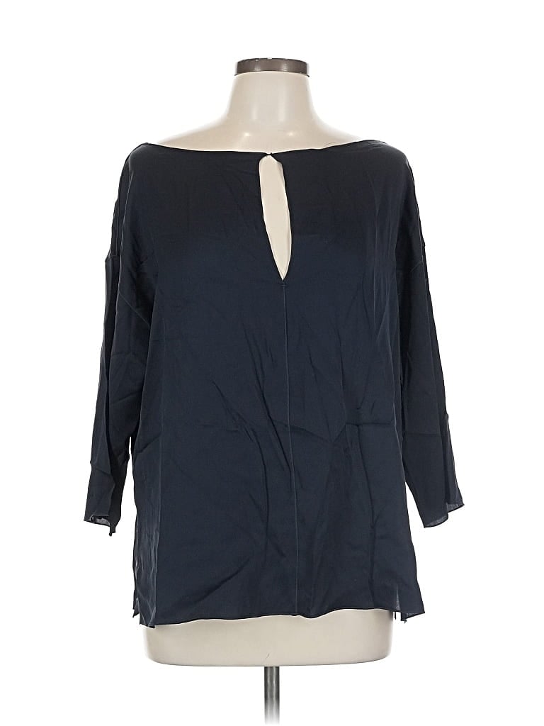 VINCE Pre-owned 3/4 Sleeve Silk Top Blue Keyhole Neckline Tops