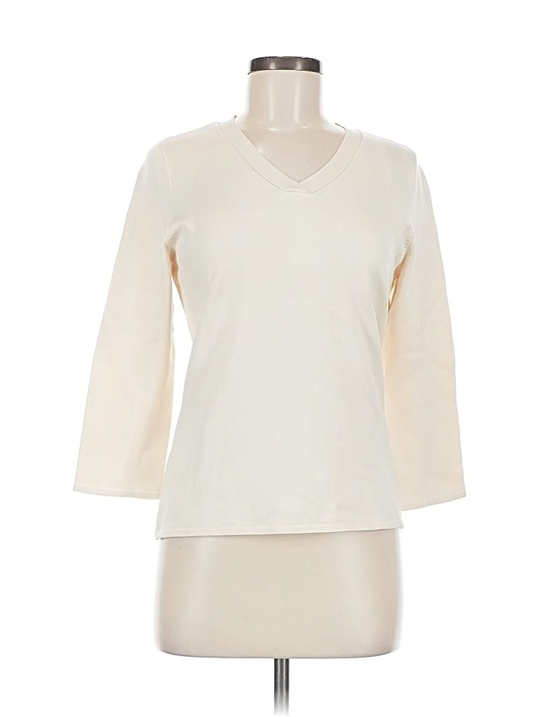 Pre-owned Classiques Entier 3/4 Sleeve Top Ivory V Neck Tops In White