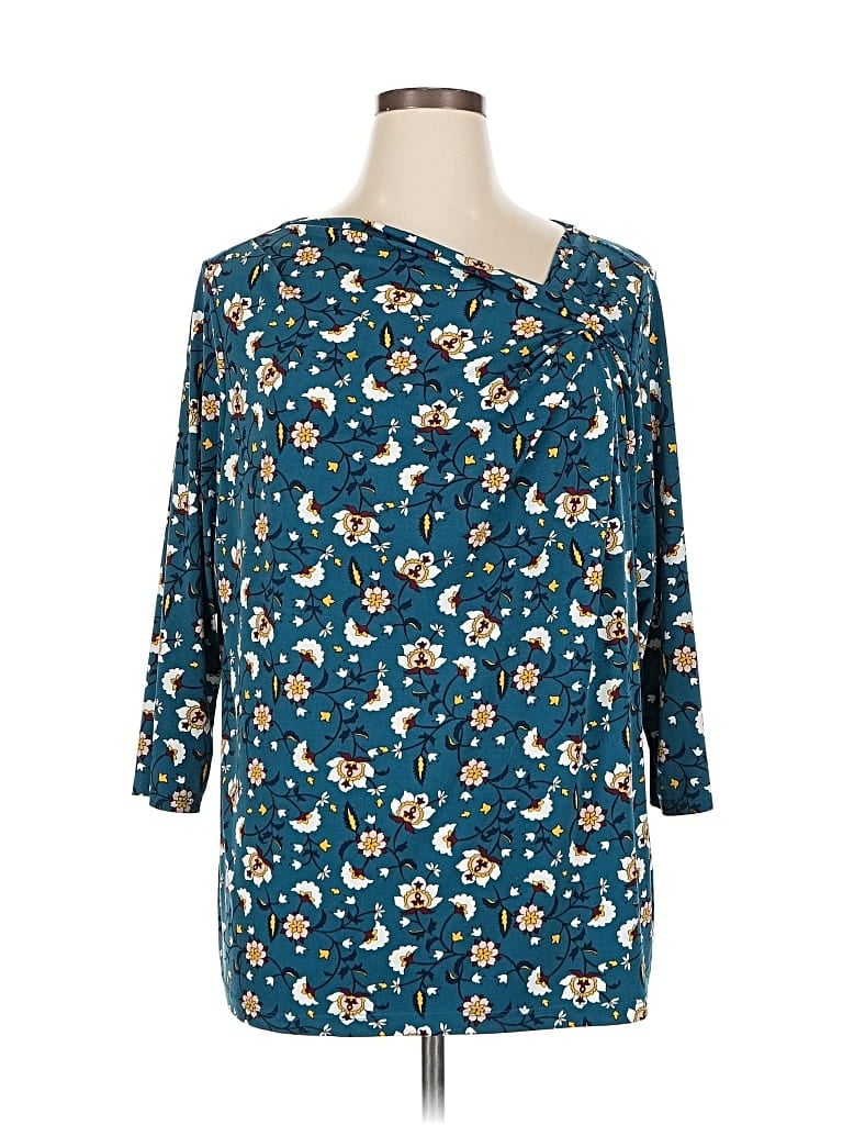 Pre-owned Liz Claiborne Career 3/4 Sleeve Blouse In Blue