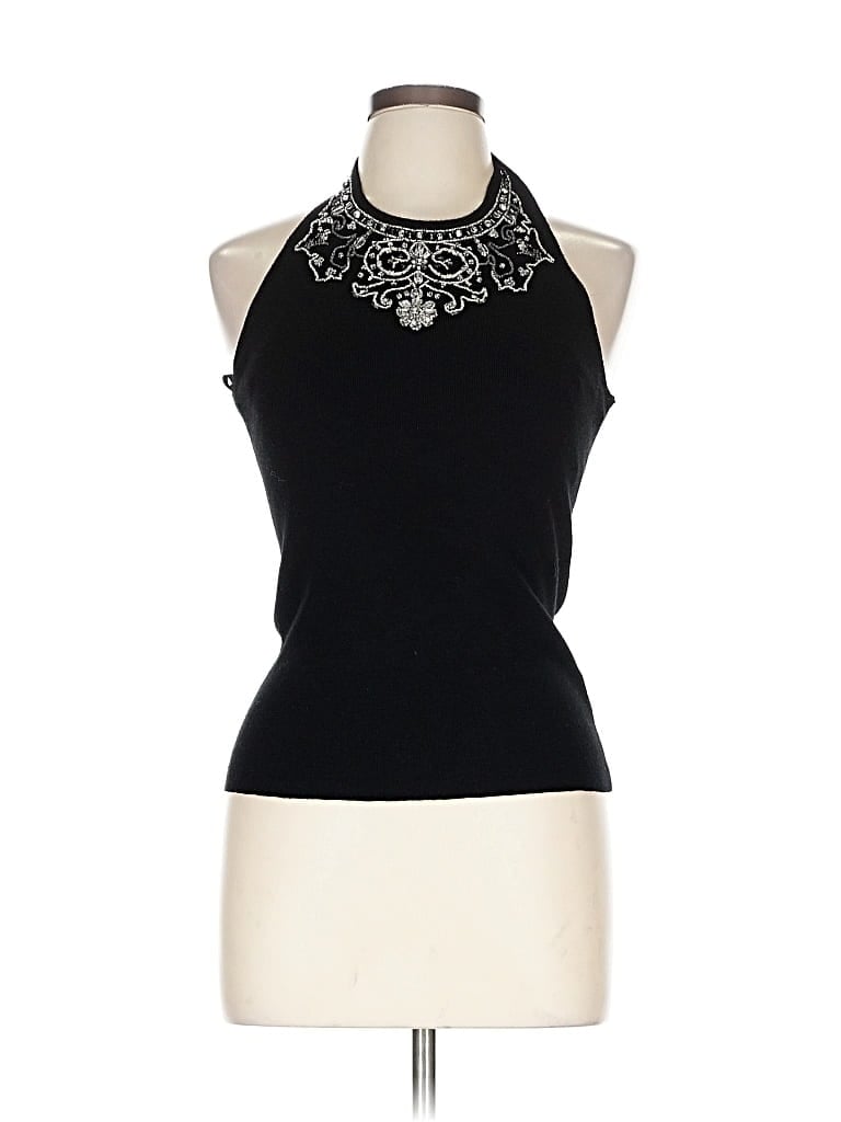 Pre-owned M David Meister Sleeveless Top Black Halter Neckline Tops