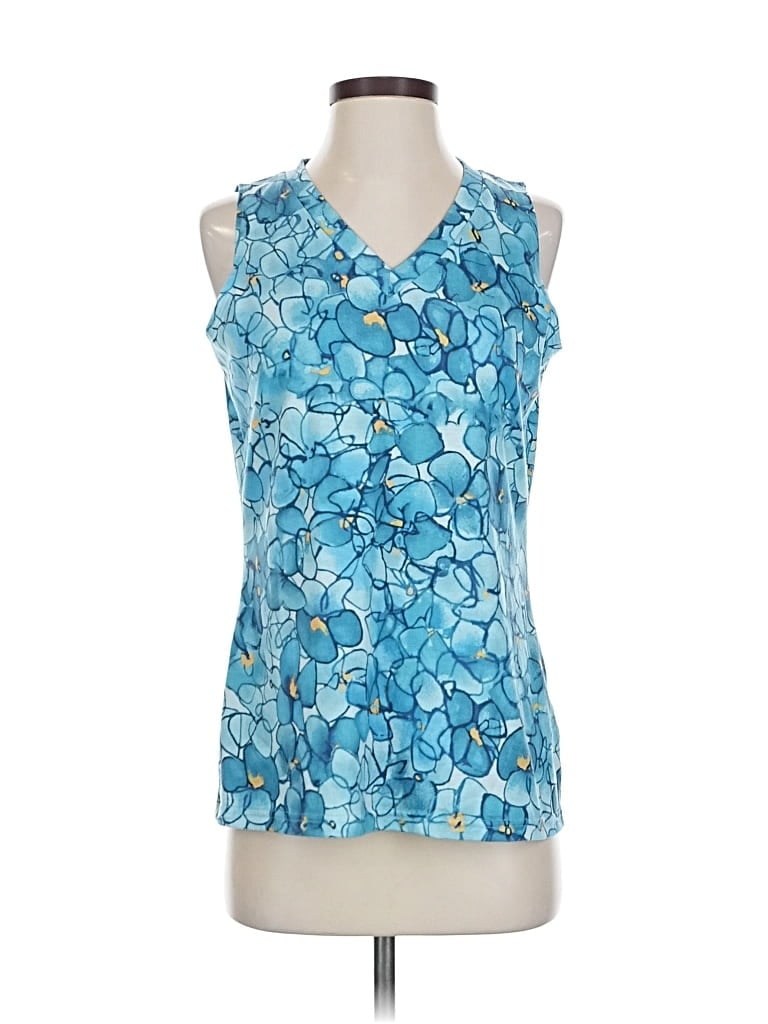 Pre-owned Made With Love Tank Top Blue Plunge Neckline Tops