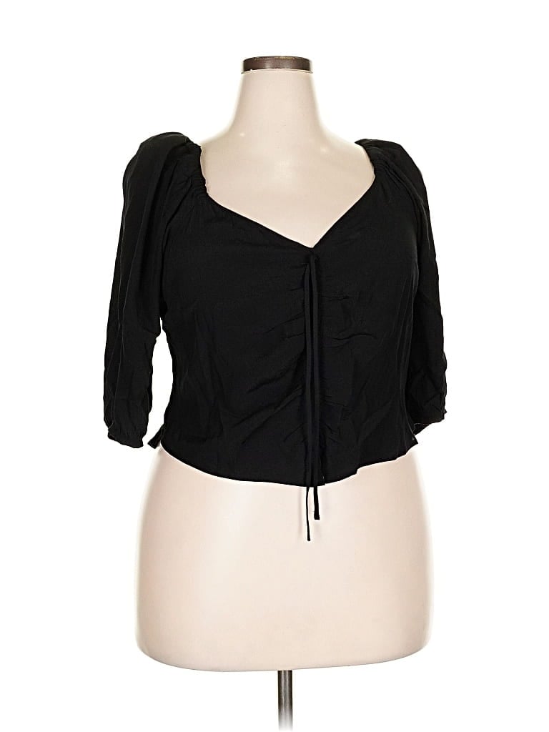 Pre-owned Open Edit 3/4 Sleeve Blouse In Black