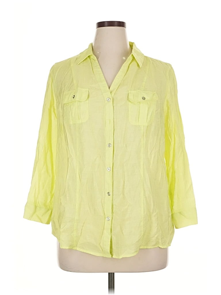Pre-owned Roz & Ali 3/4 Sleeve Button Down Shirt In Yellow