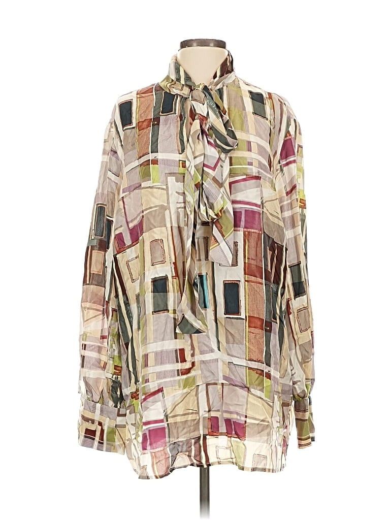 Sutton Studio Long Sleeve Silk Top Ivory Tie Neck Tops In White