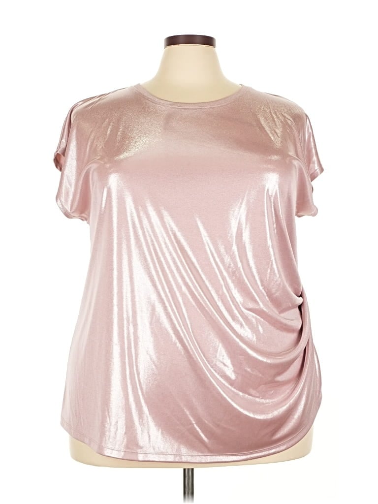 Pre-owned Inc International Concepts Short Sleeve Top Silver Metallic Pattern Cold Shoulder Neckline Tops