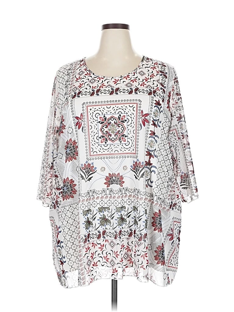 Pre-owned Catherines Short Sleeve Blouse In White