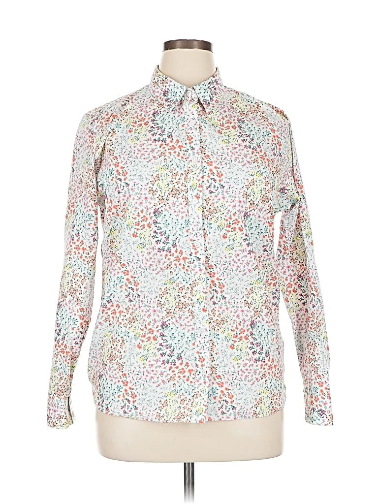 Pre-owned Lands' End Long Sleeve Blouse In White