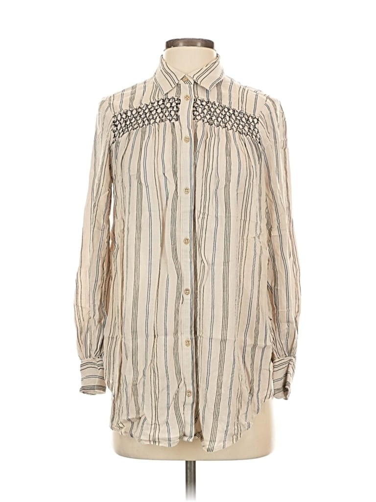 Pre-owned Floreat Long Sleeve Blouse In White