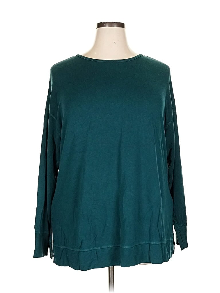 Pre-owned Livi Long Sleeve Top Teal Boatneck Tops In Blue