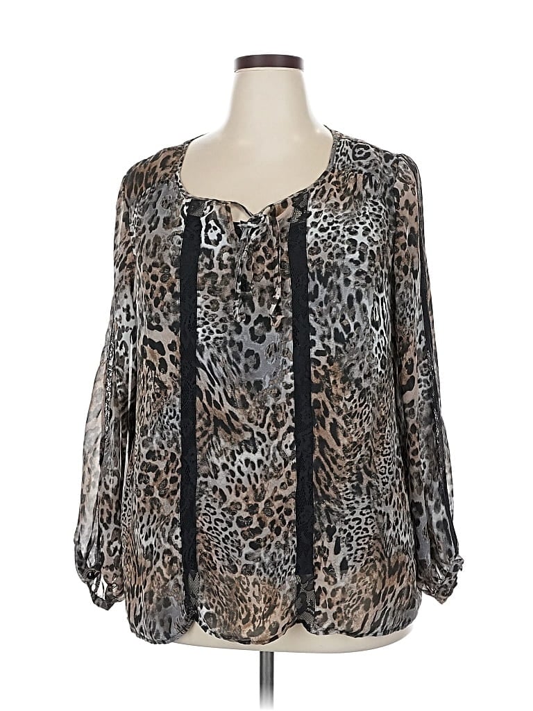 Pre-owned Agb Long Sleeve Blouse In Gray