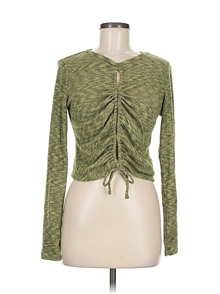 Pre-owned Wild Fable Long Sleeve Top Green Keyhole Neckline Tops