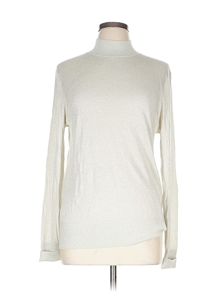 Pre-owned Ann Taylor Loft Long Sleeve Top Ivory Turtleneck Tops In White