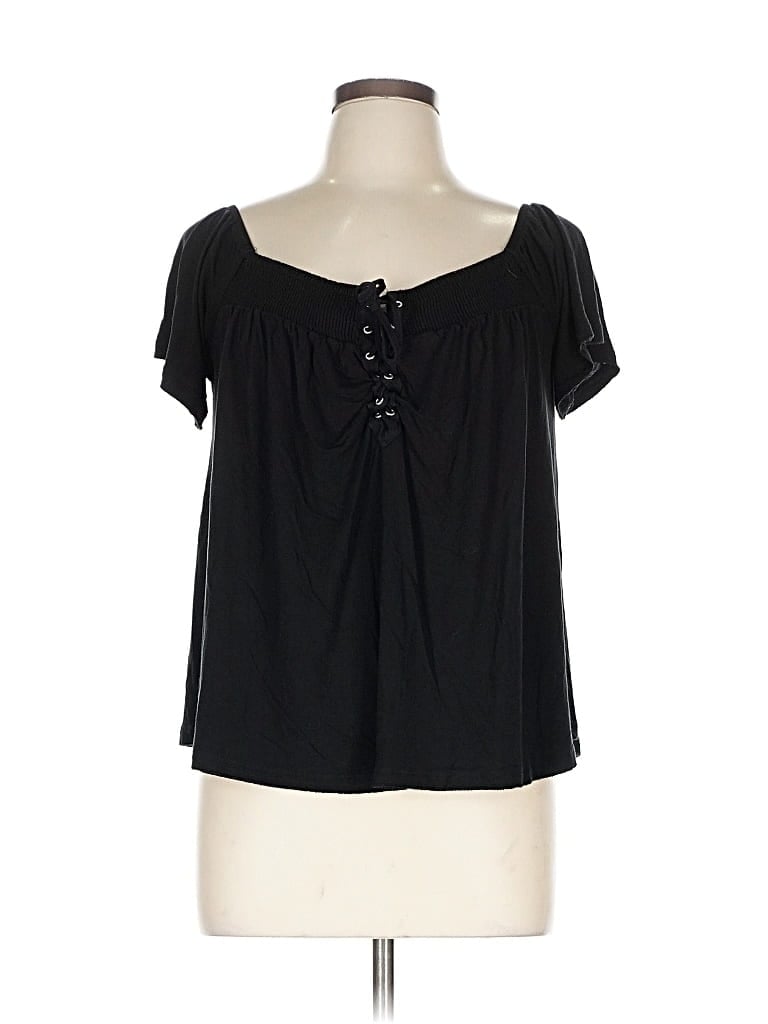 Pre-owned American Eagle Outfitters Short Sleeve Blouse In Black