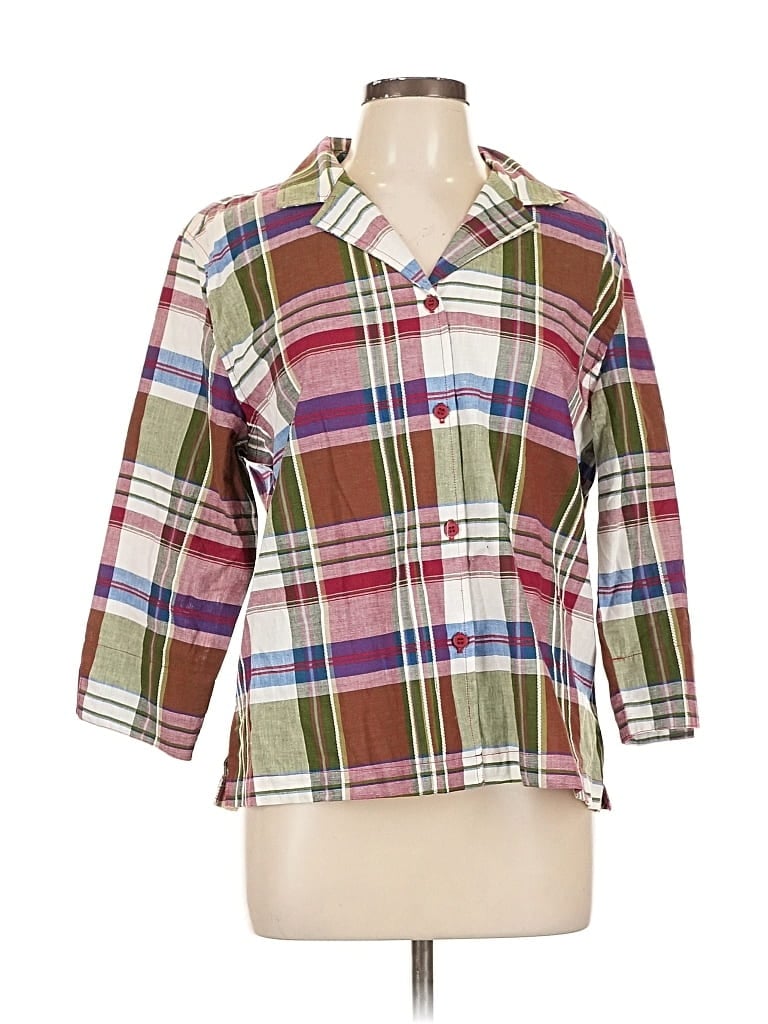 Lemon Grass 3/4 Sleeve Button Down Shirt In Brown