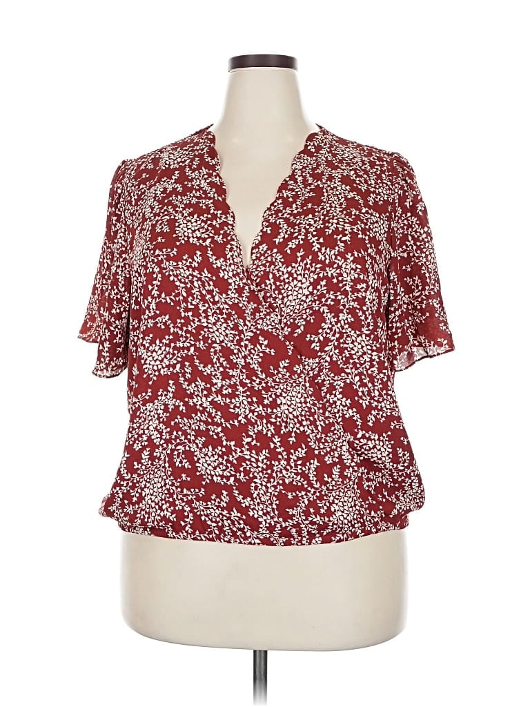 Pre-owned Nine Britton Short Sleeve Blouse In Burgundy