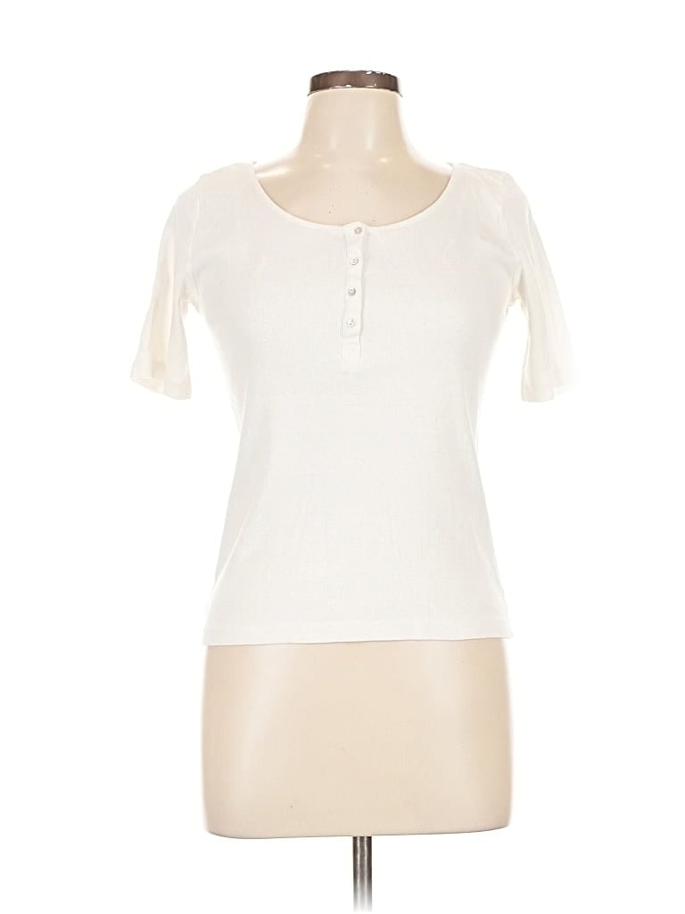 H&M Pre-owned Short Sleeve Henley Shirt In White