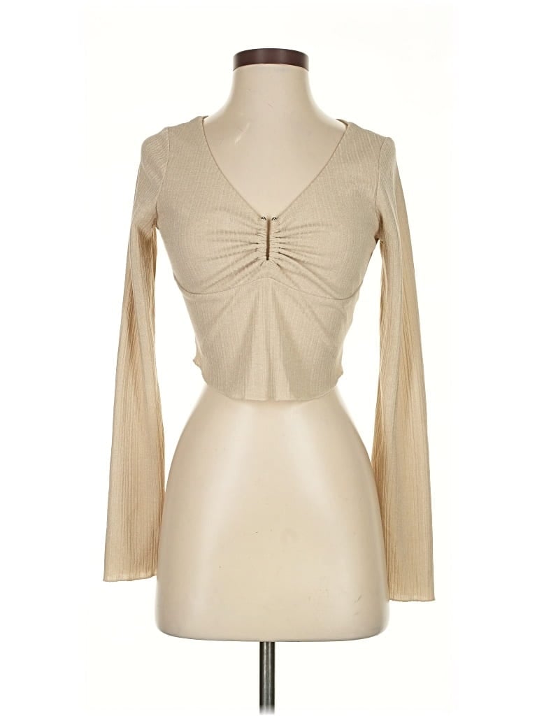 ASTR Pre-owned Long Sleeve Top Tan Sweetheart Neckline Tops In Brown