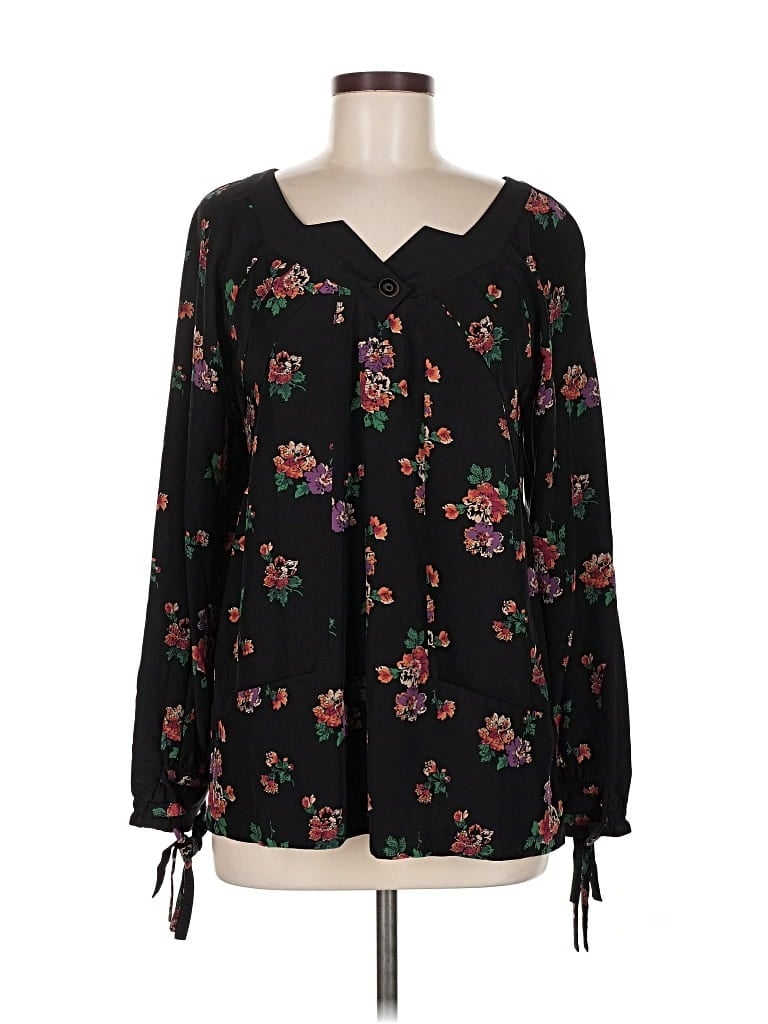 Pre-owned Mayle Long Sleeve Silk Top Black Sweetheart Neckline Tops