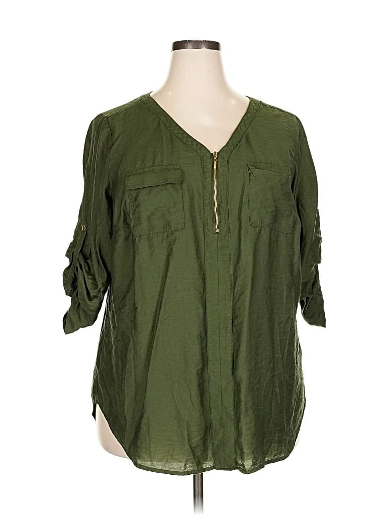 Pre-owned Roz & Ali 3/4 Sleeve Blouse In Green