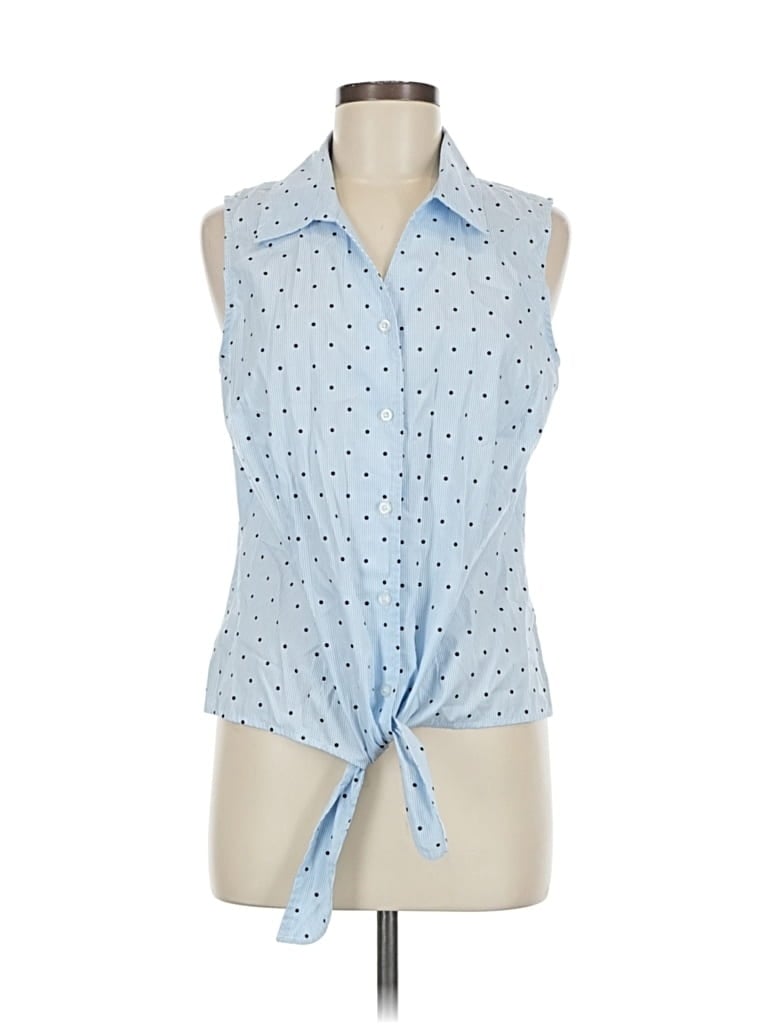 Pre-owned Christopher & Banks Sleeveless Button Down Shirt In Blue