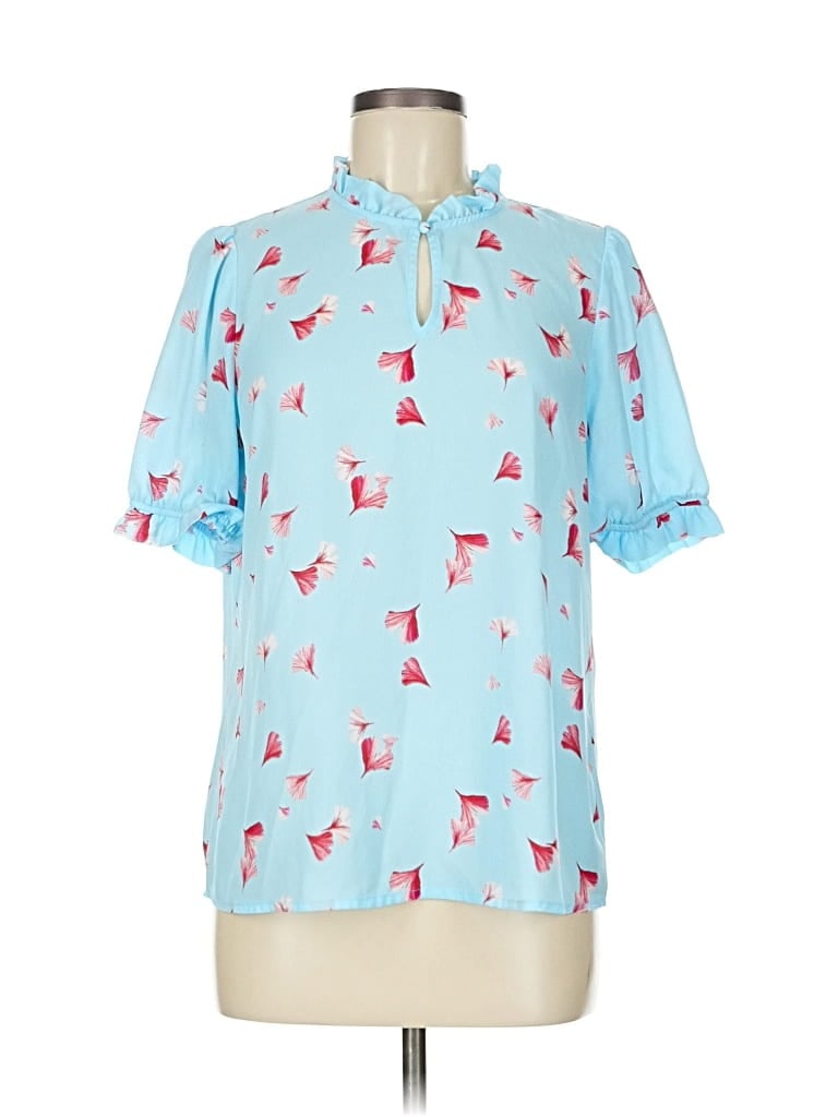 Pre-owned Banana Republic Factory Store Short Sleeve Blouse In Blue