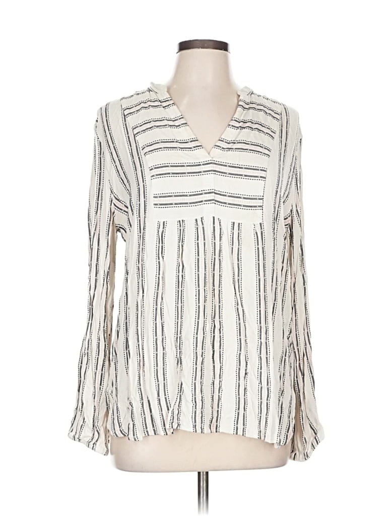 Pre-owned Ann Taylor Loft Long Sleeve Blouse In White