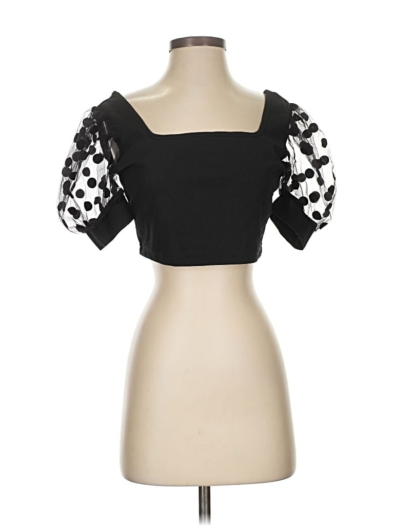 SHEIN Pre-owned Short Sleeve Top Black Sweetheart Neckline Tops