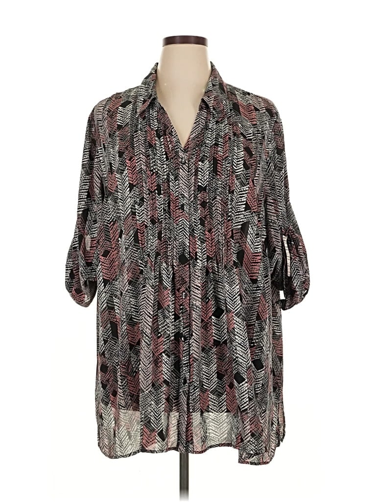 Pre-owned Catherines Long Sleeve Blouse In Gray