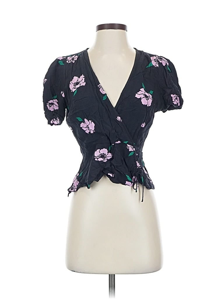 Pre-owned Astr Short Sleeve Blouse In Black