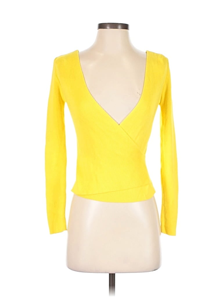 FASHION NOVA Pre-owned Long Sleeve Top Yellow Plunge Neckline Tops