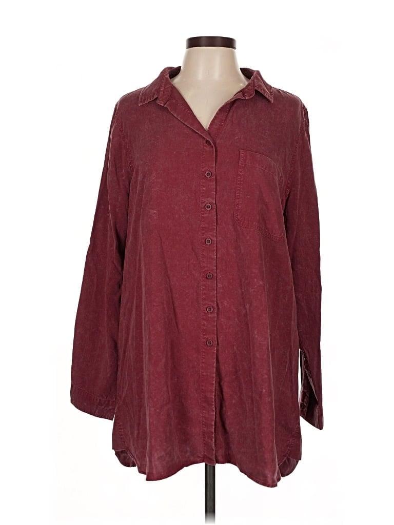 SIDE STITCH Pre-owned 3/4 Sleeve Button Down Shirt In Burgundy
