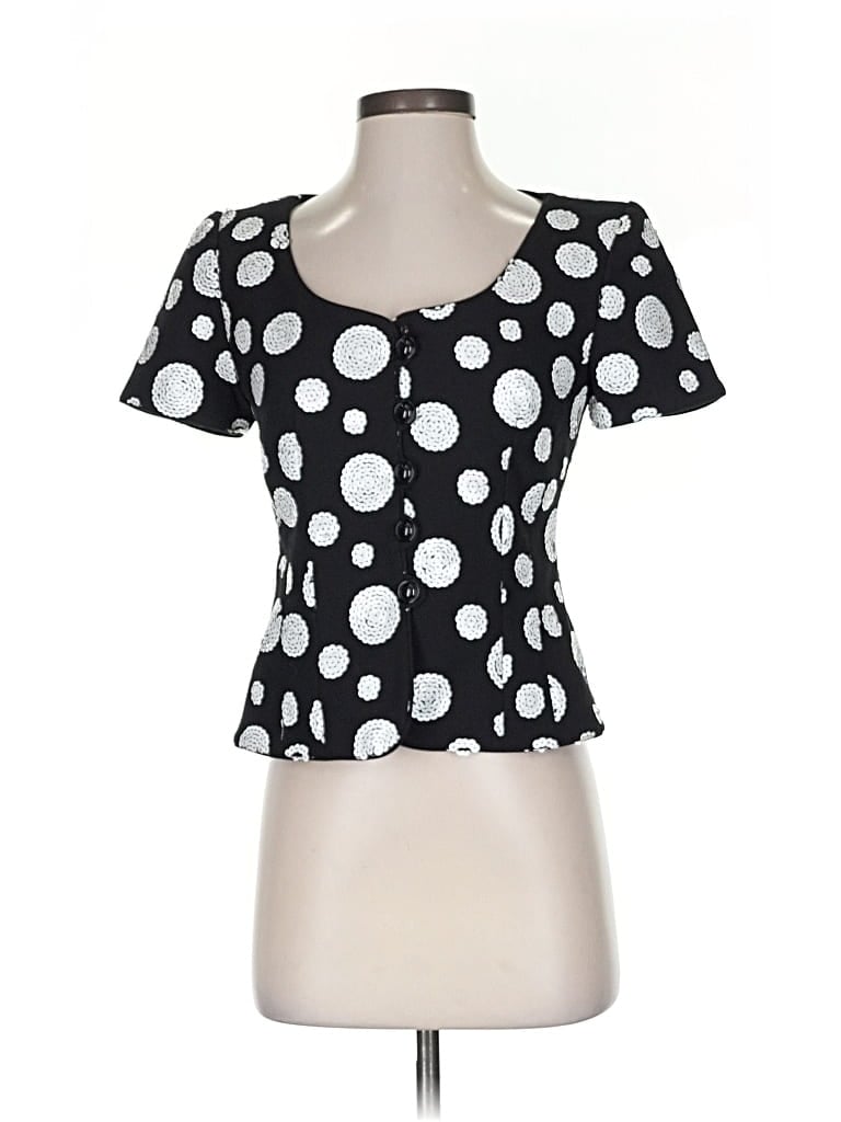 Pre-owned Chetta B Short Sleeve Top Black Polka Dots Pattern Sweetheart Neckline Tops