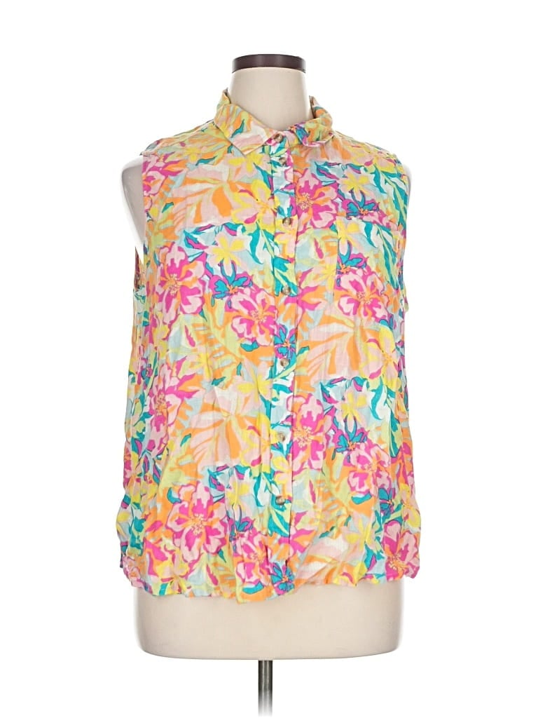 Pre-owned Time And Tru Sleeveless Button Down Shirt In Yellow