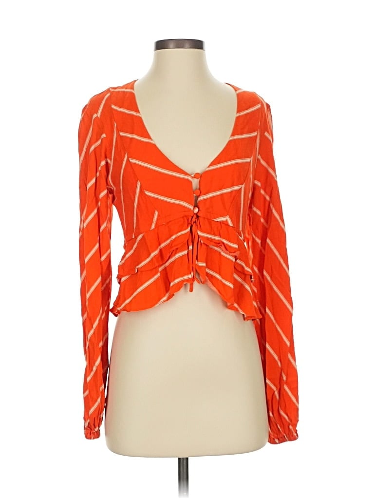 FREE PEOPLE Pre-owned Long Sleeve Blouse In Orange