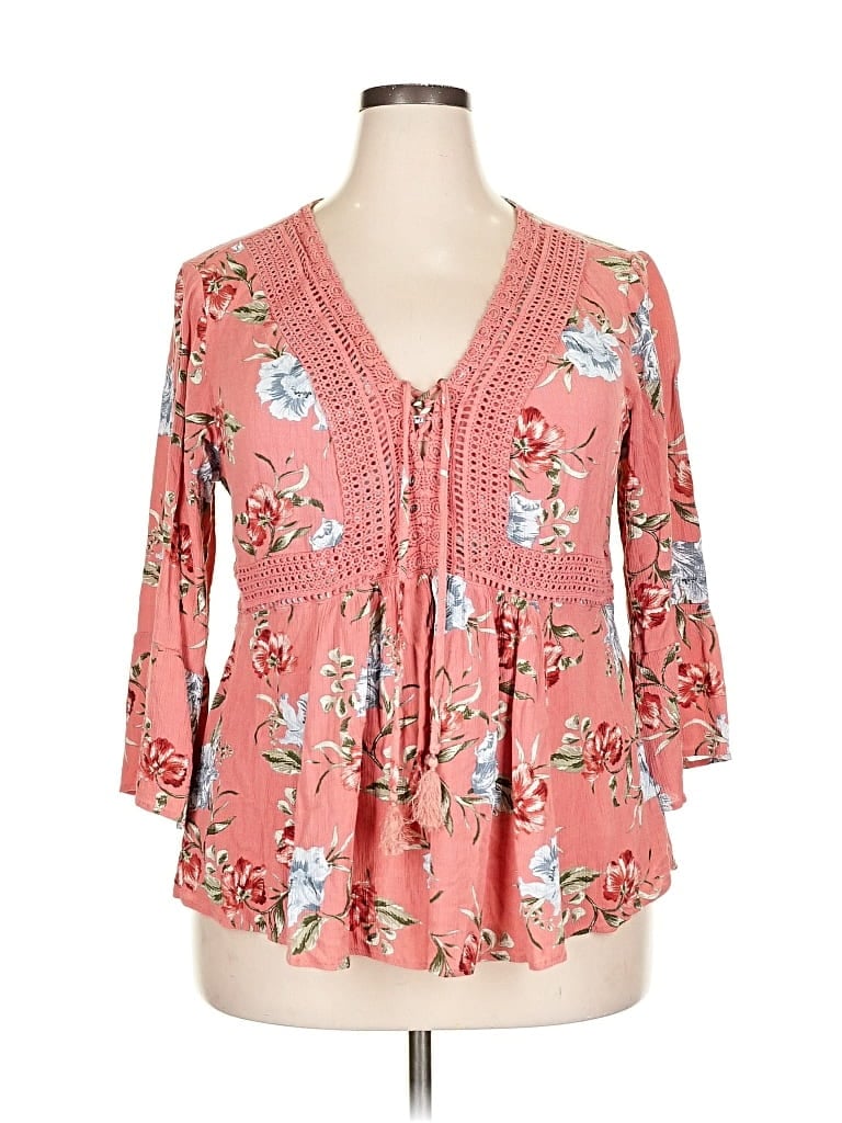 Pre-owned Torrid 3/4 Sleeve Blouse In Pink