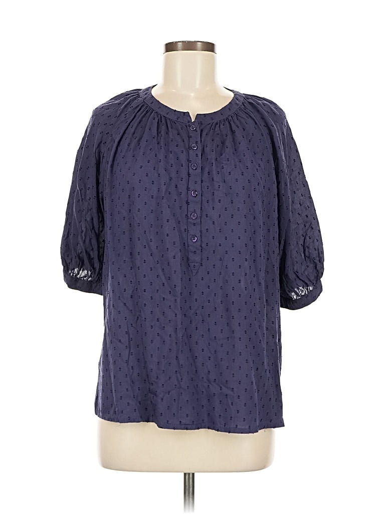 Pre-owned Garnet Hill 3/4 Sleeve Blouse In Blue