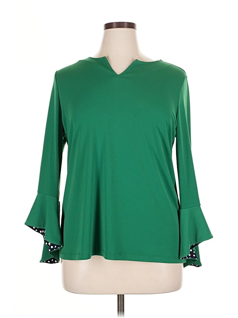 Pre-owned Susan Graver 3/4 Sleeve Top Green Keyhole Neckline Tops