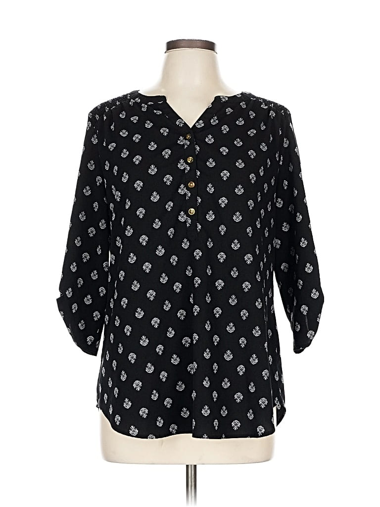 Pre-owned Croft & Barrow 3/4 Sleeve Blouse In Black