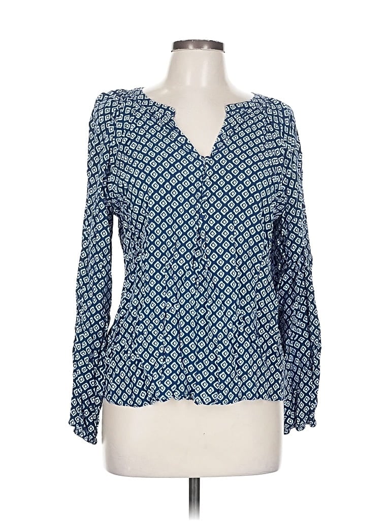 Pre-owned Ann Taylor Factory Long Sleeve Blouse In Blue