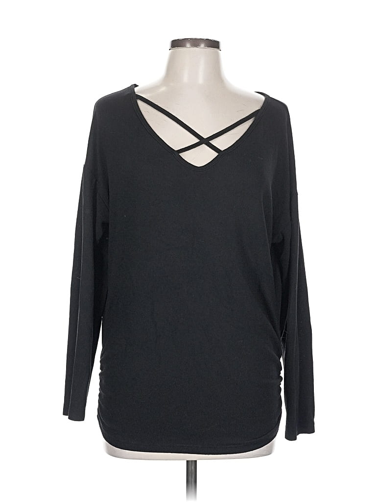 Pre-owned Hotouch Long Sleeve Top Black Cold Shoulder Neckline Tops